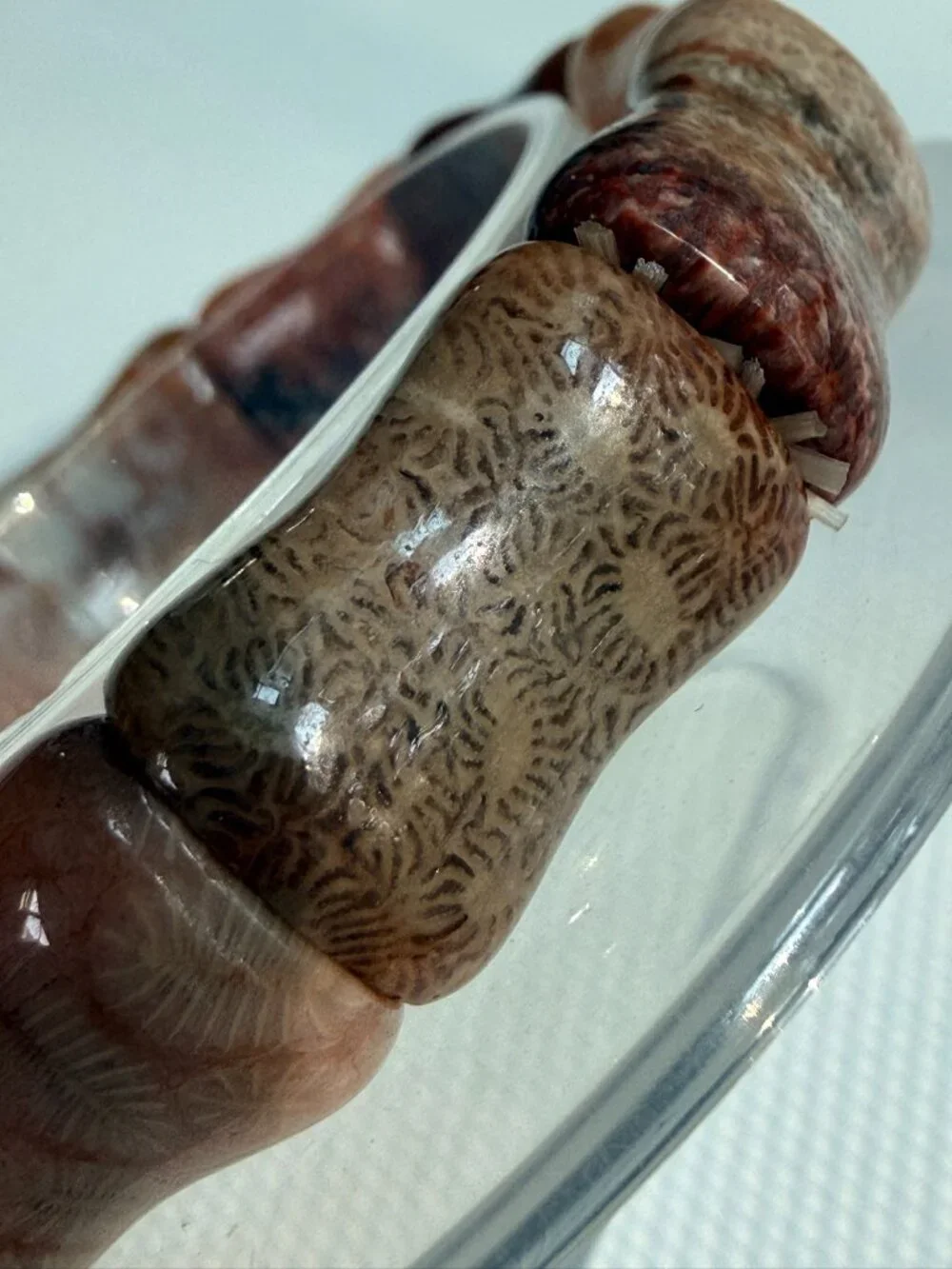 Natural Fossil Coral Bamboo Stretch Bracelet | Handmade in USA | Unisex